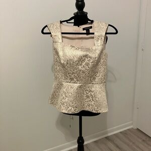 White House Black Market Cream Patterned Blouse